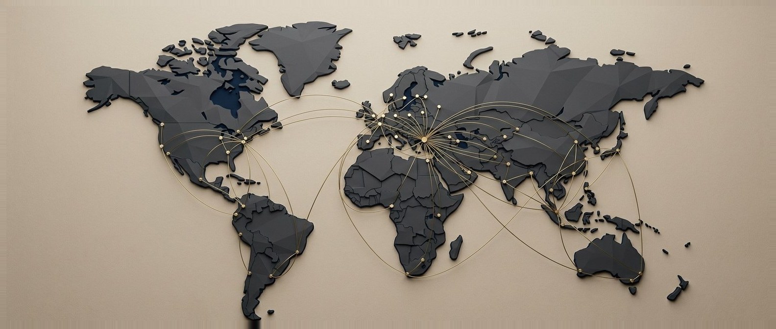 Conceptual world map model showing Istanbul as one of the connection points of an international trade network